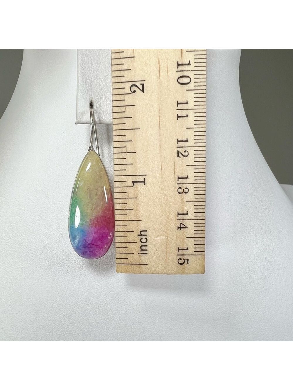 Beautiful 🌈💗 925 Rainbow Solar Quartz Hearts Large Gemstone Necklace Earrings - Picture 7 of 9